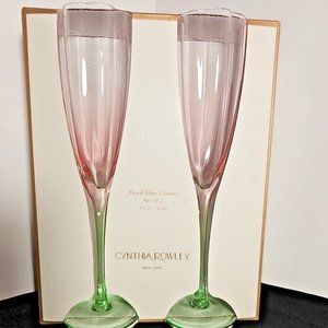 Cynthia Rowley New York Floral Flute Glasses Floral Theme - NEW in Package